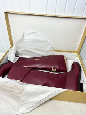 Michael Kors Izzy Tall Leather Riding Boots Dark Berry Color with Gold MK Accent thumbnail 9