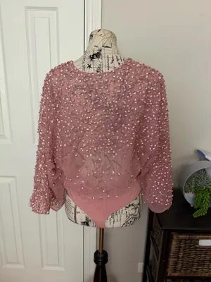 NWOT Asos Maya Bodysuit Sequin Embellished Blush Wrap Blouse sz 8 thumbnail 6