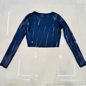 Lululemon Wunder Train Cropped Long Sleeve Shirt Sun Bleached Wash True Navy thumbnail 5
