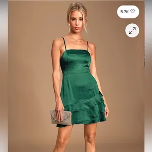 Lulus Dreams Come True Emerald Green Satin Ruffled Mini Dress Size Medium NWT thumbnail 10