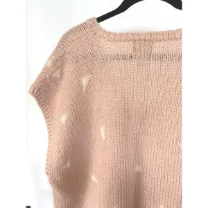 Vintage Handmade Rose Pink Acrylic Knit Cottagecore Oversized Sweater Vest 2X thumbnail 5
