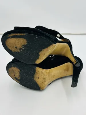 Nine West Evenly Black Suede 4" Heel Open Toe Silver Ball Details Sz 6.5M thumbnail 9