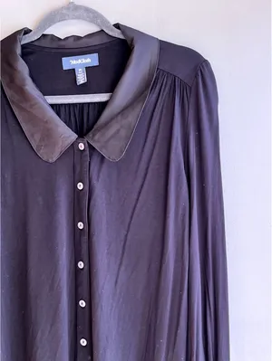 ModCloth Black Button Down Blouse Satin Peter Pan Collar Blouson Long Sleeve M thumbnail 4