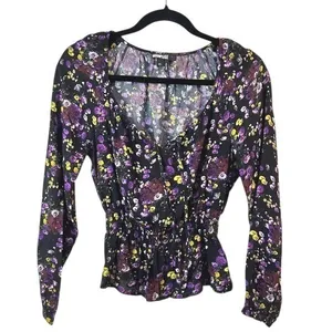 PAIGE Odalynn Floral Blouse Square Neck Smocked Waist XS thumbnail 2