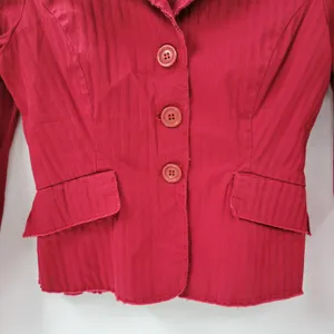 VTG 6 Degrees Y2K Cropped Jacket Juniors M Red Layered Ruffle Back Fitted Button thumbnail 13