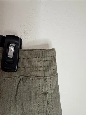 Chico’s Cuffed Cropped Tab Olive Green Seamed Pants elastic waistband Cotton 10 thumbnail 7