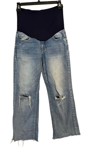 Pink Blush Maternity Straight Leg Distressed Jeans Raw Hem Size 28 thumbnail 1