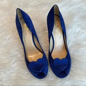 Kate Spade Heels | New York Dreamer Blue Suede Heart Peep Toe Pumps Size 8 1/2 B thumbnail 2
