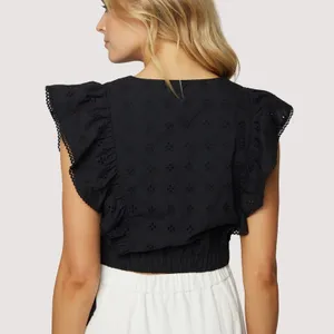 Lost + Wander Arula Black La Luna Eyelet Embroidered Ruffle Crop Top A 1X 14 thumbnail 15