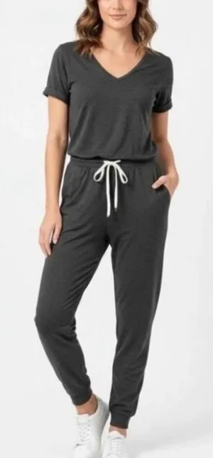 Vuori Sz XL All Day Heather Charcoal Gray Drawstring Jumpsuit Romper Comfy Cozy thumbnail 1