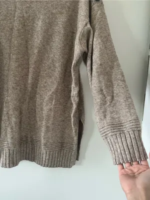 Anthropologie Tan Mock Neck Button Shoulder Tunic Sweater Medium Equestrian Cozy thumbnail 3