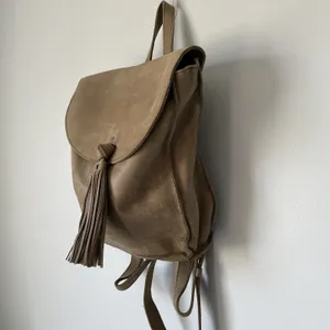 Raven + Lily Emerson Leather Backpack Purse Tassel Fold-Over Closure Brown OS thumbnail 2