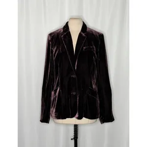 SUNDANCE Purple Silk Velvet Sofia Boyfriend Blazer Jacket Two Button Solid 10 thumbnail 2