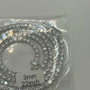 Moissanite Tennis Chain VVS1 New Silver 3mm 22 Inch Necklace No Pass Unisex D thumbnail 4