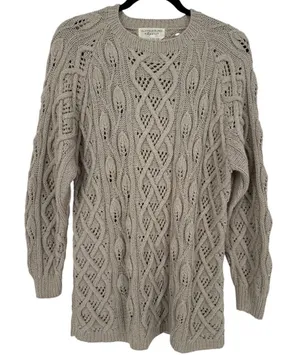 Alfred Sung‎ Sport Vintage Cable Knit Fisherman Crew Neck Sweater Size Small thumbnail 1