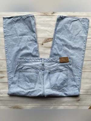H&M baggy wide leg loose fit mid rise button fly light wash denim jeans 12 thumbnail 5