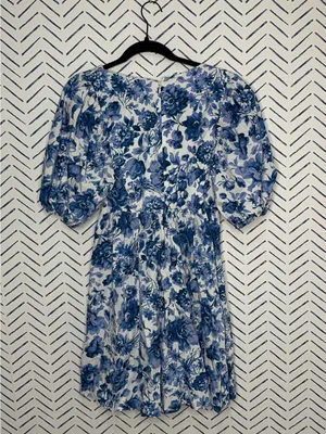 Abercrombie & Fitch blue floral cinchfront dress puffsleeves size Small T thumbnail 6
