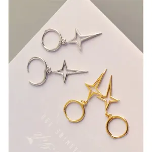 NEW Gold Star Dangle Hoop Earrings | Yellow Gold Over‎ 925 Sterling Silver thumbnail 7