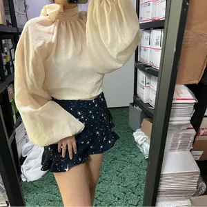 nasty gal glass fabric high neck tie back blouse cream French romance thumbnail 4