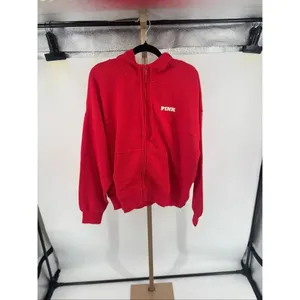 Victoria’s Secret Pink Full Zip Campus Hoodie Drawstring Logo NWT Red M thumbnail 5