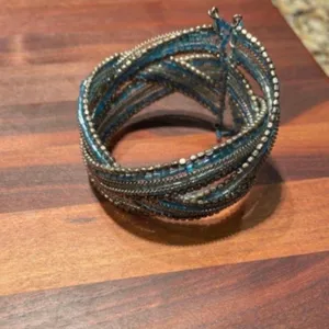 Handmade Turquoise and Gold Beaded Cuff Bracelet Fashion Jewelry thumbnail 3