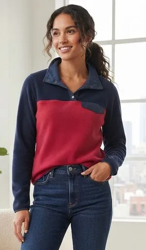 entro Two-Tone Navy and Red Pullover Fleece Hoodie thumbnail 1
