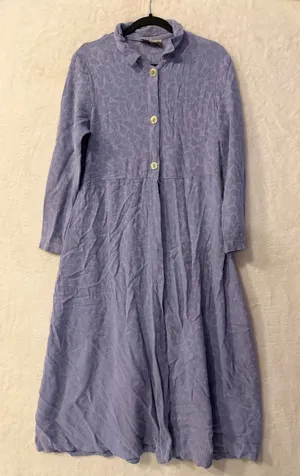 Earth Song Jacquard Leaf Maxi Dress Womens Large Periwinkle Long Sleeve Boho thumbnail 1