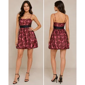 Juicy Couture Pink Brown Apple Print Bubble Hem Silk Mini‎ Dress Size 8 Y2K thumbnail 2