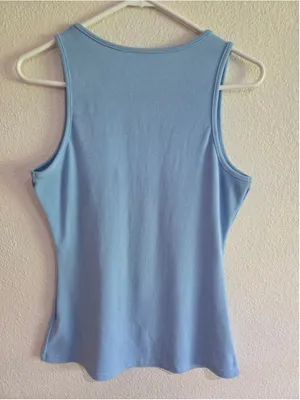 Blue Ribbed Tank Top Women’s L with Front Snap Buttons thumbnail 2