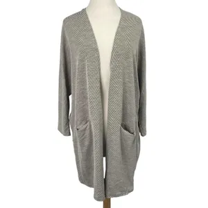 Anthropologie Donni Sandwash Cardigan Open Front Duster Ribbed Neutral Gray NEW One Size thumbnail 1