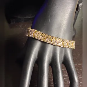 18K Gold Finish Natural Chevron Bracelet 1ct Lab Diamond in Brass 7.5” thumbnail 8