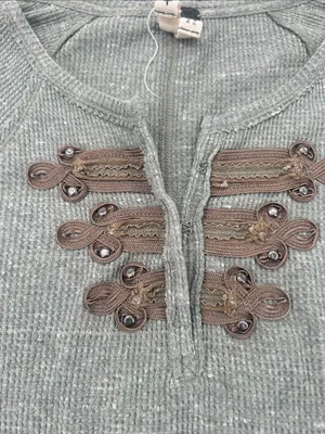 We The Free Free People Thermal Henley Top Olive Green Waffle Knit XS Boho thumbnail 4