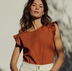 Mare Mare X Anthropologie Aimee Ruffle Cap Sleeve Blouse Terracotta thumbnail 2