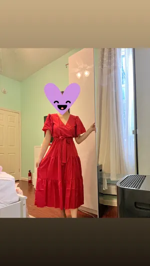 Boutique Bright Red V-neck Flutter Sleeve Midi Dress thumbnail 5