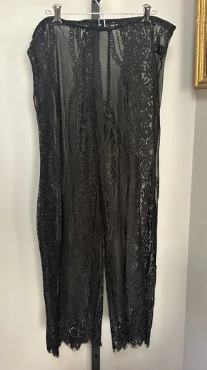 Aakaa Small Black Lace Wide Leg Pants Semi Sheer thumbnail 1
