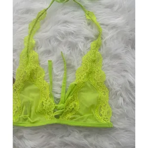 Skims Summer Mesh Lace Plunge Halter Bralette Green Highlighter Size XS thumbnail 4