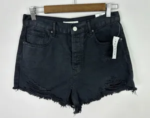 PacSun Denim Shorts 28 Black Vintage High Rise‎ Distressed Raw Hem Y2K Grunge thumbnail 1