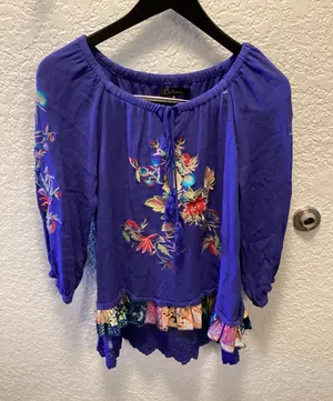 CALE Purple Embroidered Boho Peasant Tunic Size M thumbnail 1