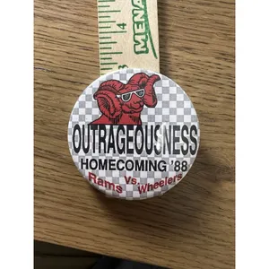 VTG BUTTON -‎ OUTRAGEOUSNESS HOMECOMING 1988 Rams Vs Wheelers 3” READ thumbnail 3