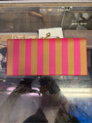 100% Silk Pink & Gold Striped Foldover Clutch Wallet thumbnail 5