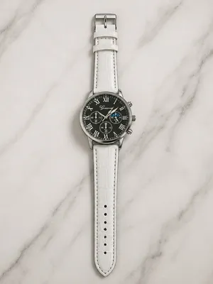 Geneva Unisex White Leather Band Roman Numerals NWT thumbnail 4