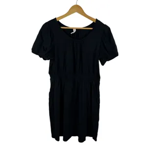 Daily Practice Anthropologie Cap‎ Sleeve Mini Dress Medium Black Slub Cotton thumbnail 3