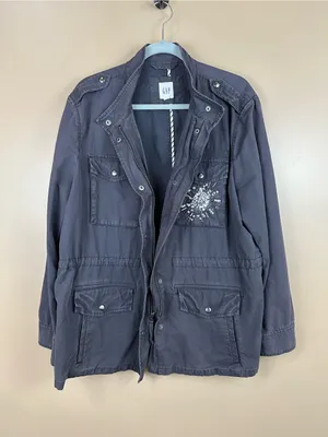 GAP Womens Blue Gray Beaded Sequin Embellished Utility Field Jacket XL thumbnail 2