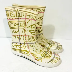 Vintage Coach Ursula Gold Ivory Women’s Waterproof Rain Boots Size 8 thumbnail 3