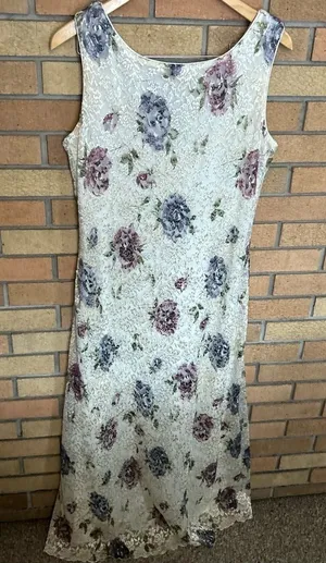 Vintages 80s 90s Ronni Nicole Floral Lace Overlay Maxi Sleeveless Dress Size 14 thumbnail 1