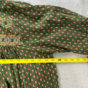 April Cornell Candlelight Smock Dress Large L Olive Green Block Print Boho Midi thumbnail 10