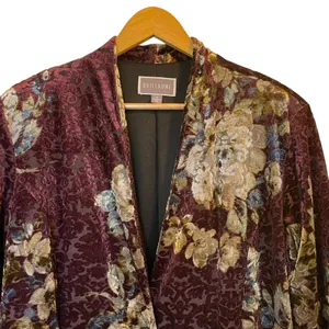 GUILLAUME Purple/Beige Floral Print Velvet Burnout Blazer Jacket - Size 1X thumbnail 2