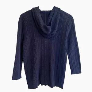 Lauren Ralph Lauren Womens Cable Knit Hooded Sweater Sz XL Navy Preppy Old Money thumbnail 2
