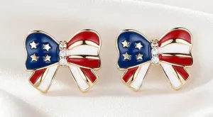 American Flag Bow Stud Earrings in Red, White & Blue Red thumbnail 1