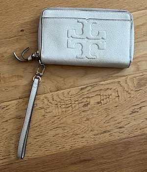 Tory Burch Cream Wristlet with Logo thumbnail 1